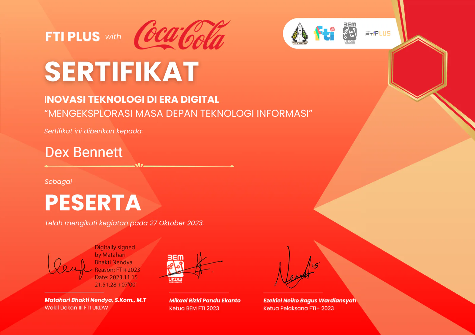 Certificate: FTI × Coca-Cola