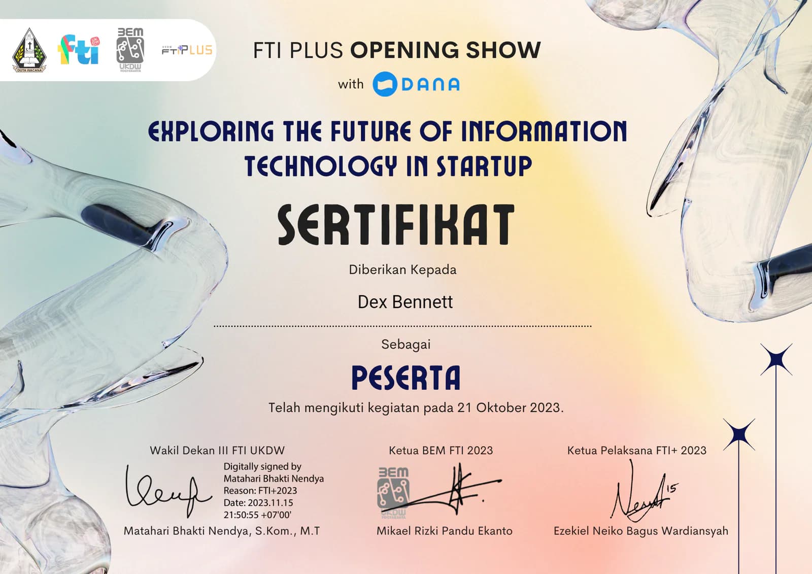Certificate: FTI × DANA