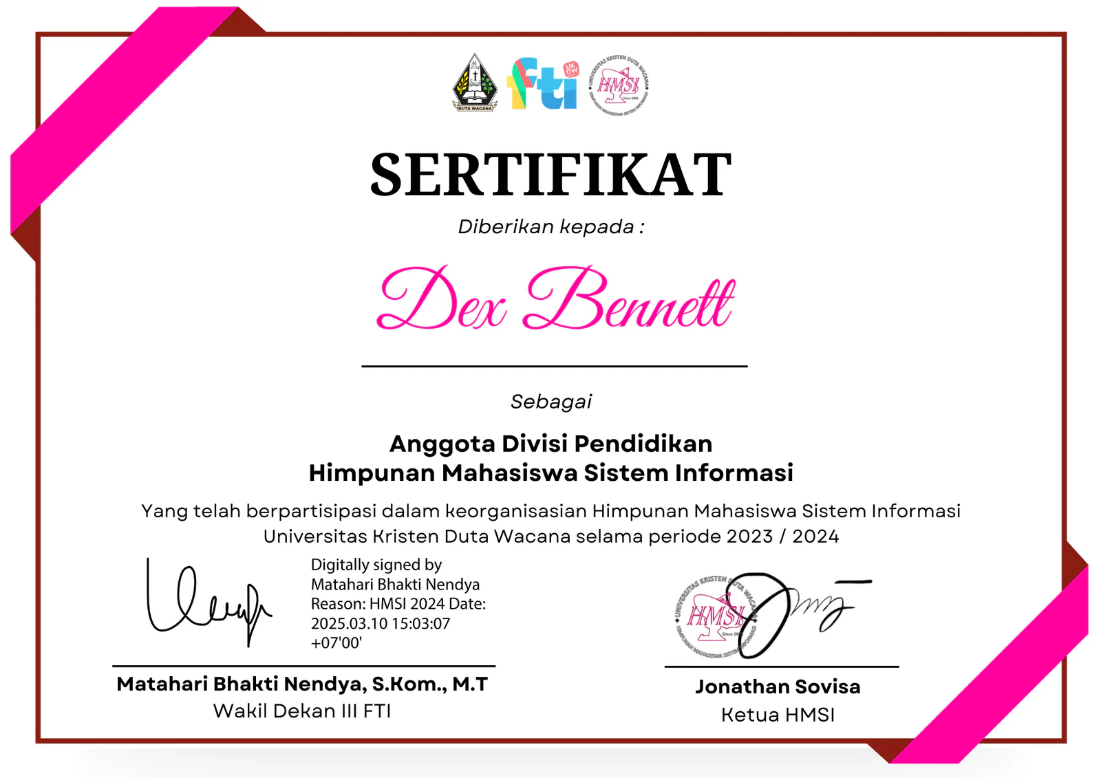 Certificate: Member — HMSI