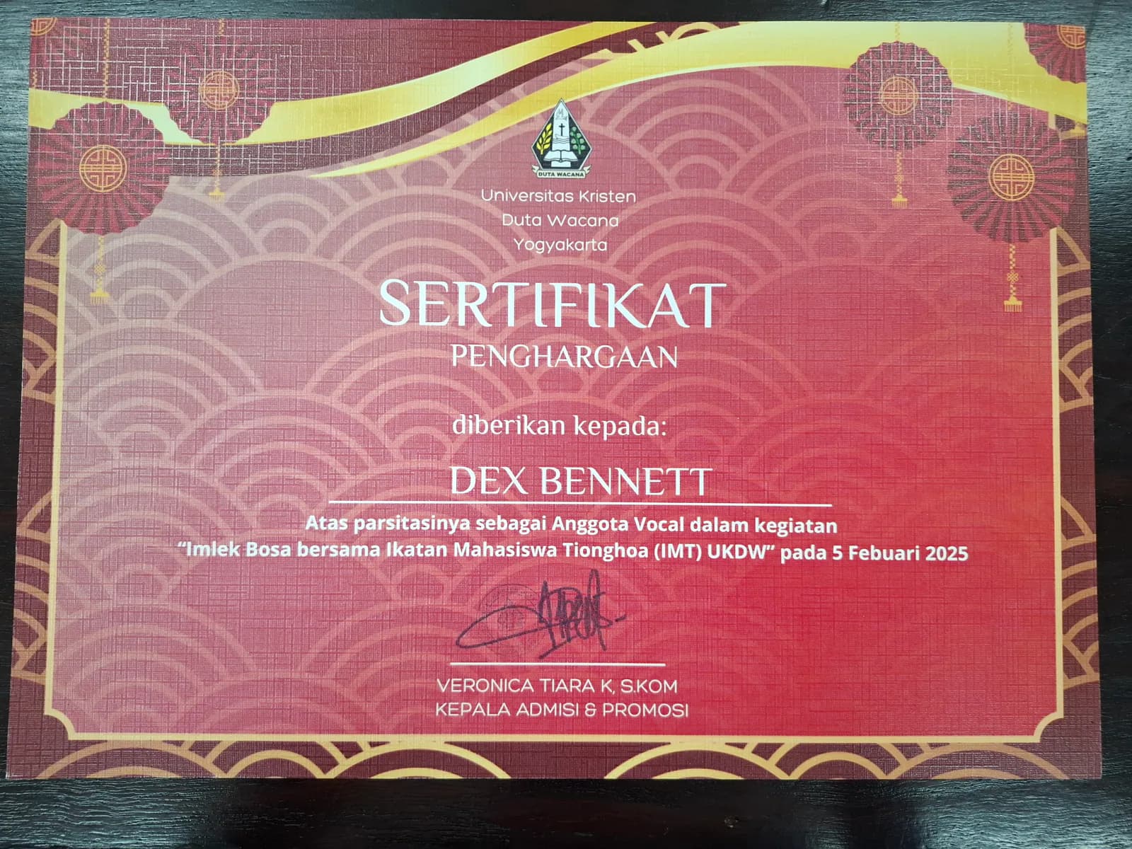 Certificate: Imlek IMT × BOSA 2.0