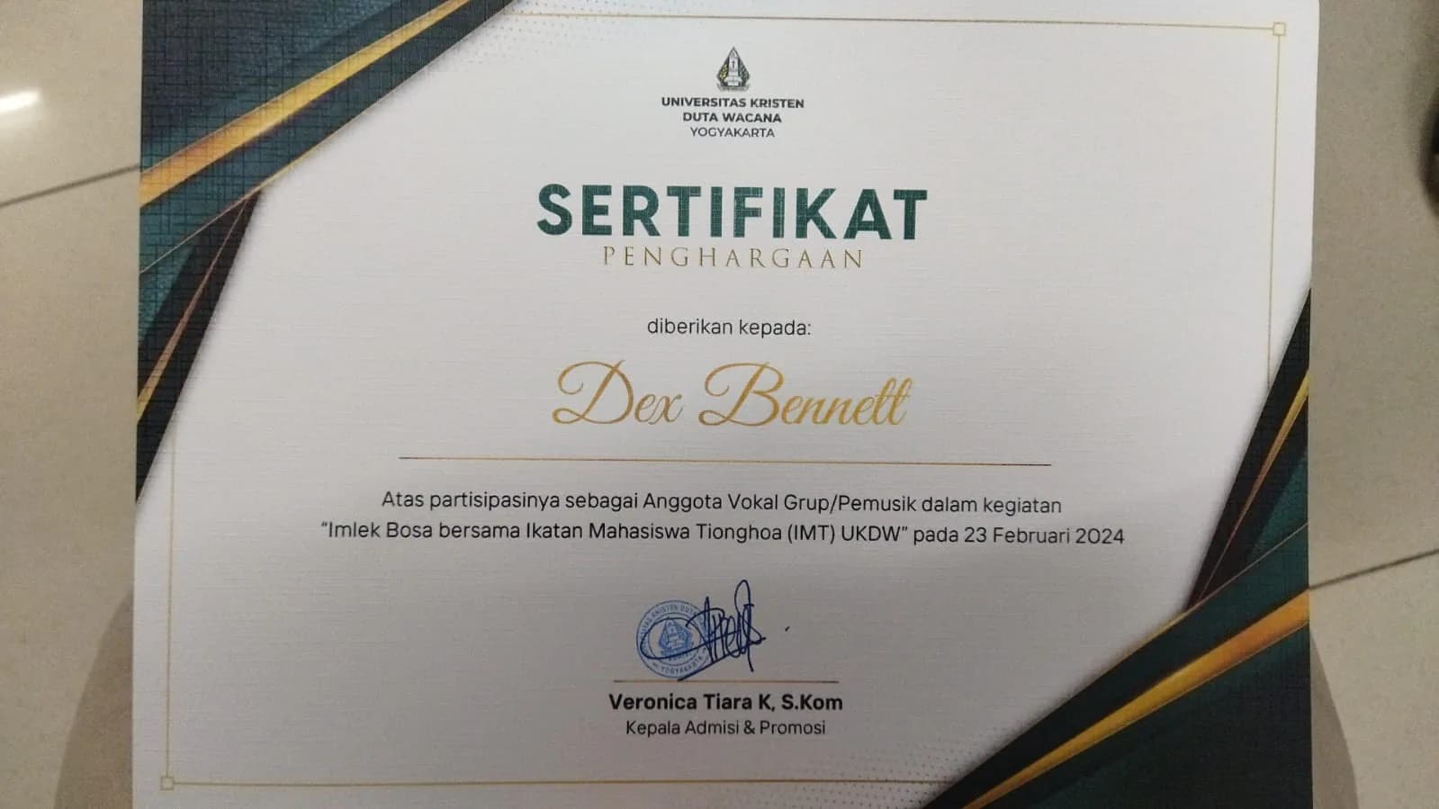 Certificate: Imlek IMT × BOSA