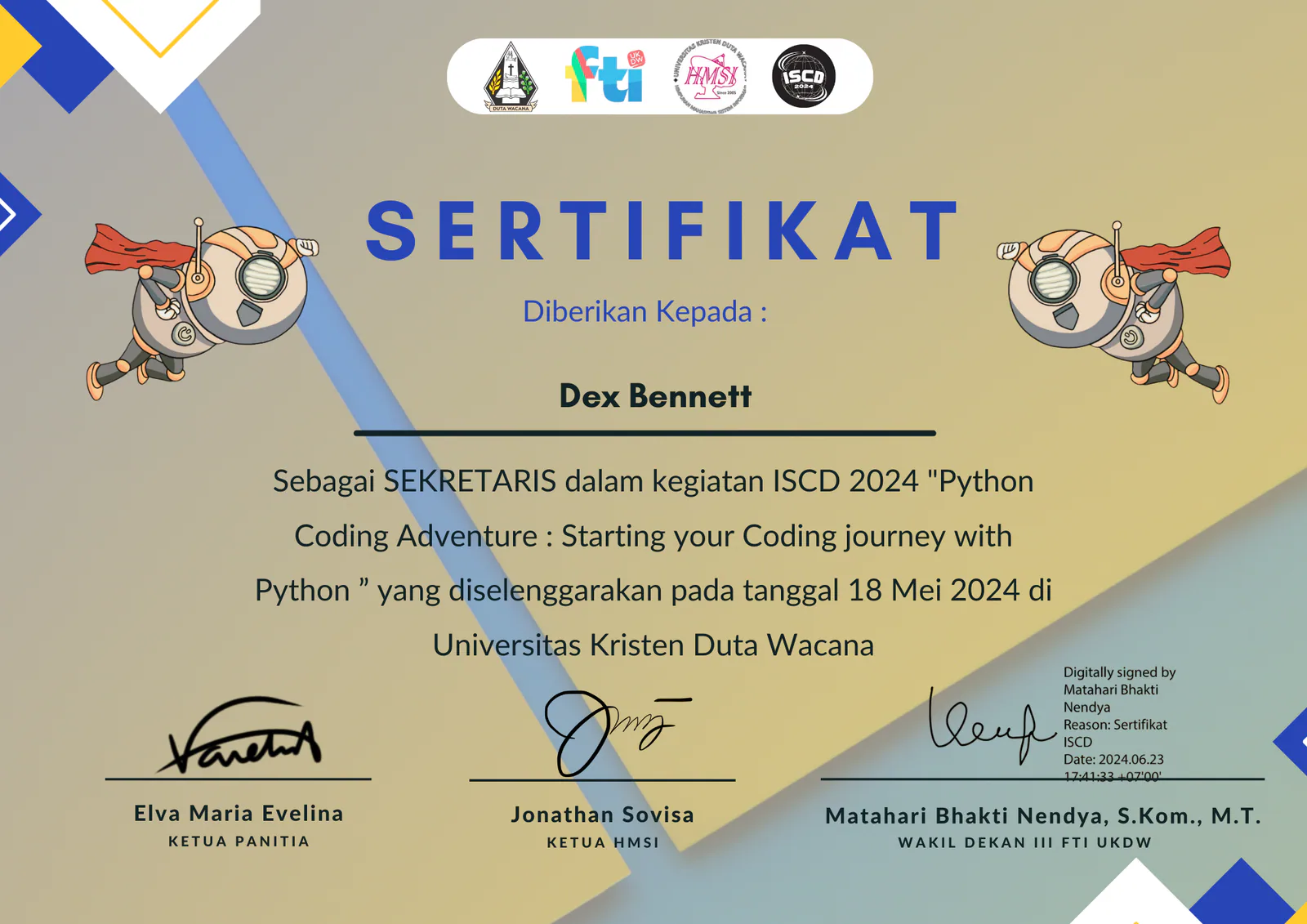 Certificate: Secretary — ISCD