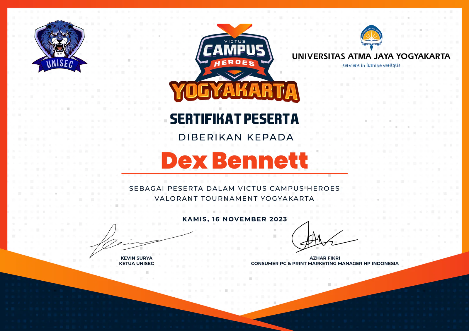 Certificate: Valorant tournament